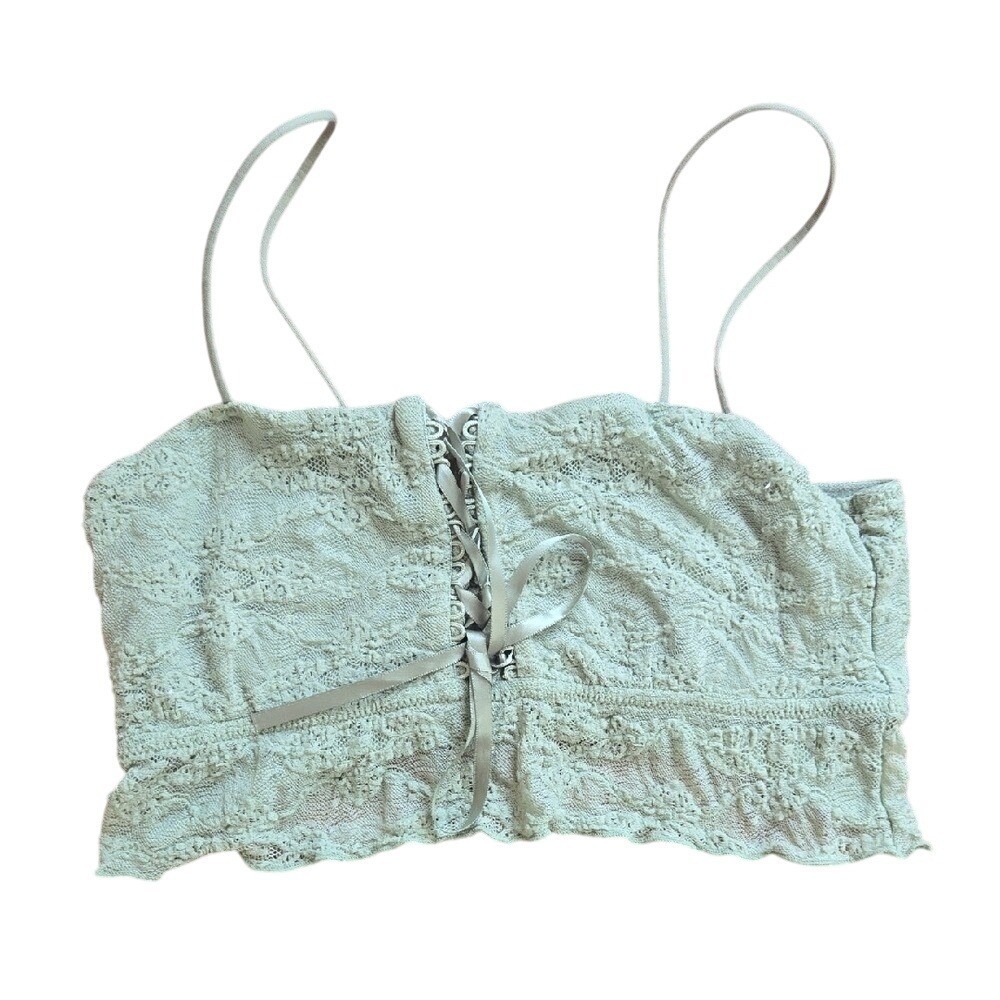 Colsie Bralette Coquette Feminine Dainty Green Lace-Up Spaghetti Strap Small
